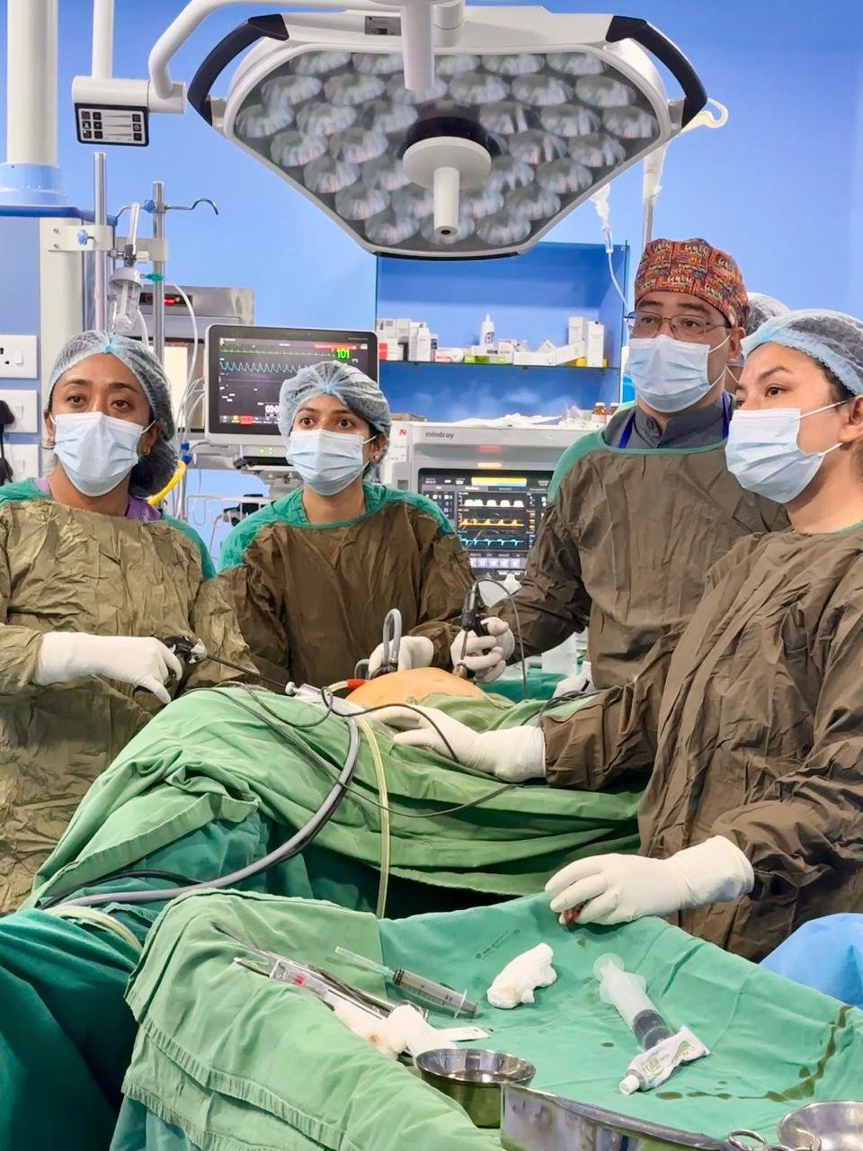 Dr. Sebak Shrestha with surgical team in modern operation theatre Kathmandu